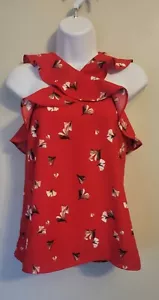 Top sin mangas con volantes Banana Republic Flirty estampado gingko cruzado M - Imagen 1 de 4