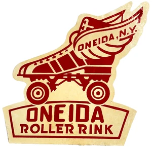 Etiqueta de patinaje sobre ruedas Oneida pista de patinaje sobre ruedas años 40 ONEIDA NY patín alado - Imagen 1 de 2