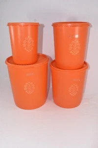 TUPPERWARE Set Servalier Naranja Cosecha Starburst Botes y Tapas Anidación Años 70 - Imagen 1 de 9
