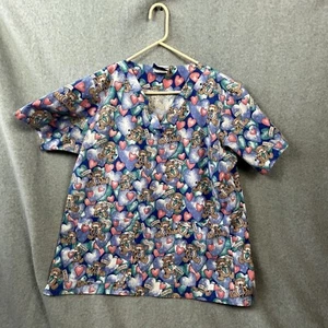 Scrubs Top Landau Teddy Bear Hearts Hugs Smiles Womens Large - Picture 1 of 9