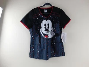DISNEY Mickey Mouse Estampado Unisex Talla Blusa Médica M Negra Elastizada Mezcla de Algodón Nueva con Etiquetas - Imagen 1 de 6