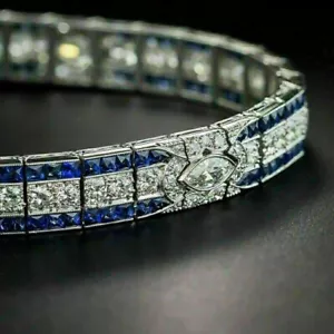 925 Sterlingsilber Rund & Prinzessinnen Simulierte Diamant & Saphir Tennis - Bild 1 von 4
