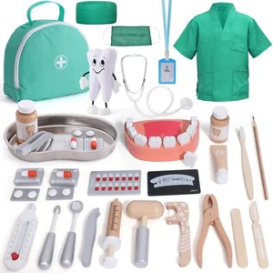 Doctor Kit for Toddlers Kids Dentist Pretend Play Toy Set, 32Pcs Wooden Medic... - Picture 1 of 7