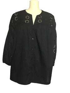 Women’s Size XL Eyelet Top Black 3/4 Sleeve BlouseNWT - Picture 1 of 11