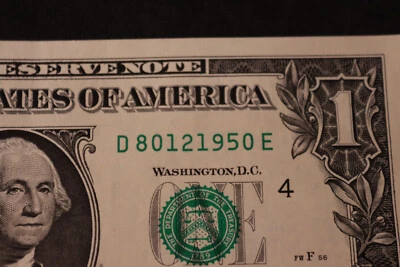 ONE DOLLAR FANCY BIRTHDAY/ANNIVERSARY NOTE [AUG 12, 1950]  SN # D 80121950 E - Image 1 of 3