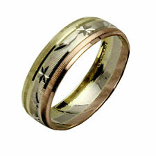14k Solid Tricolor Gold 6mm Men Women Wedding Band Ring Sz- 5-13 Free Engraving