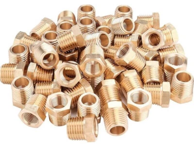 (20 Pack) 3/8" Male x 1/4" Female Hex Bushing | Brass NPT Pipe Thread Fitting - Image 1 of 3