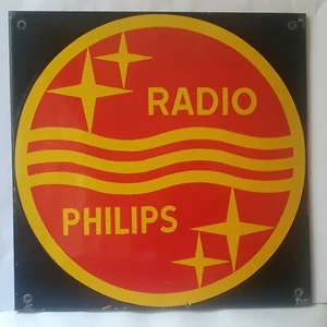 Rare 1930's PHILIPS RADIO Porcelain Enamel Sign 40x40 cm Black Red Yellow EX - Picture 1 of 7