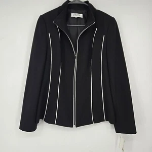 NWT Kasper Black Jacket Size 8 Womens Full Zip Lined Black Piping Blazer - Picture 1 of 11