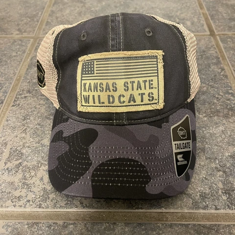 Kansas State wildcats OHT Camo Mesh Colosseum Trucker Hat New USA Flag Cover