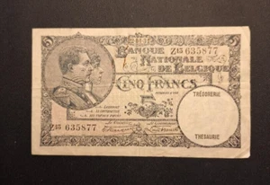 1931 Belgium 5 Francs Pick# 97b - Very Nice Circ Collector Banknote-c6213xcn - Picture 1 of 2