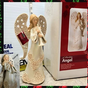 Weihnachten Sterling 9" Engel mit Horn Figur weiße Spitze irisierend Satin Porzellan - Bild 1 von 12