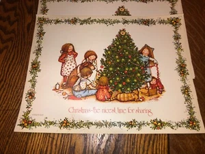 6 1974 American Greetings Holly Hobbie Christmas Placemats 11 1/2" x 15 1/2" - Picture 1 of 5