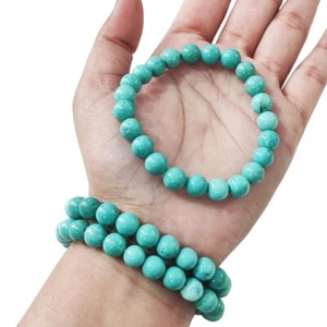 WOMENS BEADS BRACELET NATURAL TIBETAN TURQUOISE ELASTIC BAND GIFT MENS BRACELET - Picture 1 of 9