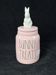 NEW Rae Dunn "Bunny Treats" Ceramic Canister Pink w White Bunny Top - Picture 1 of 4