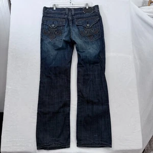 Affliction Jeans Mens 36x34 (36x32) Blue Cooper Relaxed Bootcut Fleur Pocket - Picture 1 of 15