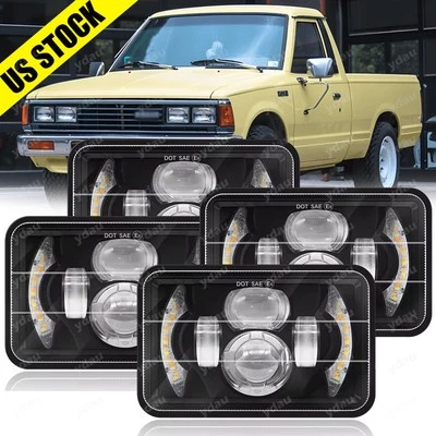 DOT Fit Nissan 720 1983-1986 4PCS 4X6" LED Headlights Hi-Lo DRL Turn Signal Ring - Image 1 of 4