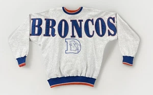 Vintage Legends Men’s Medium Heather Gray Big Embroidered Broncos Sweatshirt 90s - Picture 1 of 14