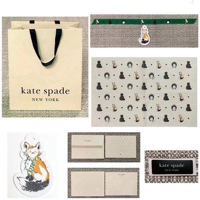New Kate Spade Fox Tag/Tissue/Bag/Sticker/Ribbon/Card & Envelope Gifting Set - Image 1 of 4