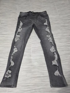 KDNK Distressed Stretch Denim Skinny Gray Jeans Mens Size 36 X 32 - M2232 - Picture 1 of 5