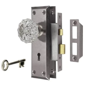 New Defiant Glass & Satin Nickel Knob Mortise Set For Hall & Closet With Key - Picture 1 of 6
