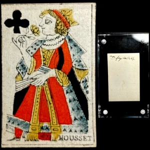 c1700’s Historical Queen Woodblock Antique Playing Card Scripted Secondary Use - Picture 1 of 19