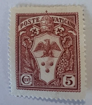 Vatican 1933 Pius XI Arms Scott 19 Postal Stamp  - Image 1 of 2