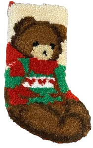 Vintage Hand Hooked Wool Bear Christmas Stocking 21” Corduroy Backing - Picture 1 of 4