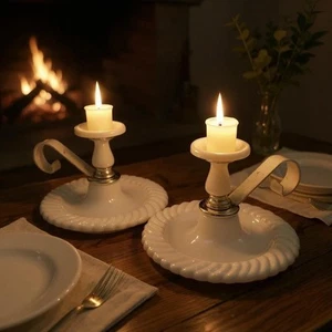 Juego de candelabros de cámara de bucle de dedo de vidrio de leche - 2 - Imagen 1 de 10