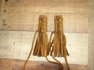 Indianer Stil Hirschleder Leder Haarwickel, Perlen Wolf Haargummis, 6" - Bild 1 von 6