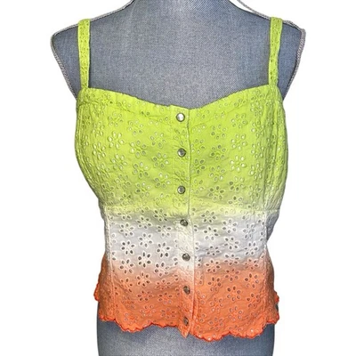 AMERICAN RAG ☆ Tanque espartilho ilhós ☆ Pearl Snap frontal shirred back ☆ Grande ☆ Novo com etiquetas - Imagem 1 de 4