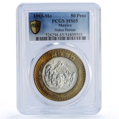 Mexico 50 pesos Ninos Heroes Revolution History MS65 PCGS bimetal coin 1993 - Image 1 of 4