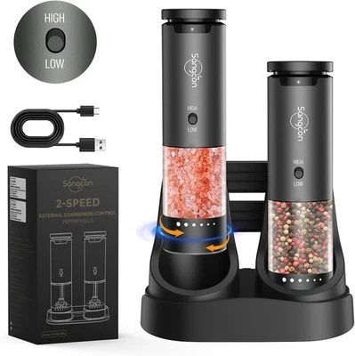 Sangcon 2-Speed Electric Salt and Pepper Grinder Set with Rechargeable Base, ... - Image 1 of 4