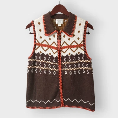 Christopher & Banks Hand Embroidered Aztec Geo Zip Up Sweater Vest Sz Lg Boho - Image 1 of 4