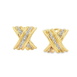 Vintage 14k Gelbgold X Natürlicher Diamant 0,16tcw Omega Ohrstecker Medium - Bild 1 von 8