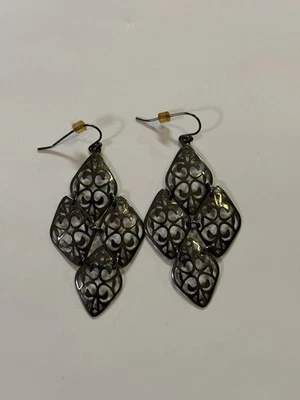 Lia Sophia Black/Gunmetal Earrings Dangle With French Wires Elegant  - Image 1 of 3