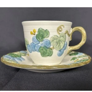 METLOX Poppy Trail Sculptured Blue Grape Vintage Cup and Saucer Set - Picture 1 of 7