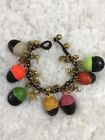 Handmade Boho Colorful Woods Balls Brass Beads Bells Wax Cord Wrist Bracelet