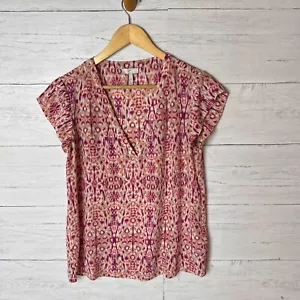 Joie Bluse Damen Größe XS Rosa Lila 100% Seide Bohemian Abstraktes Design V-Ausschnitt - Bild 1 von 12