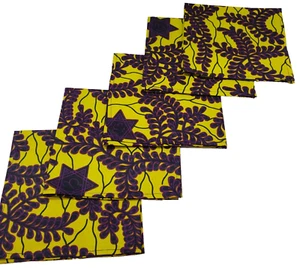Lime Purple African Print Fabric Napkin Set 5 Pieces Cloth Squares ~14" Squares - Picture 1 of 24