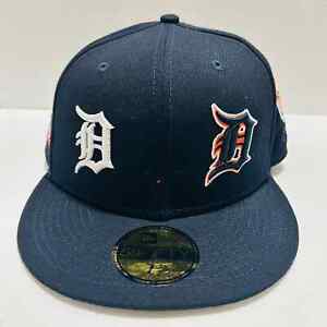 Detroit Tigers New Era Fitted Hat Cap Patch Pride 59FIFTY Men's Navy Sz 7 7/8