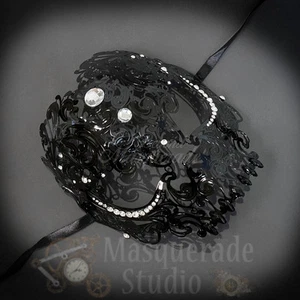 Womens Full Skull Phantom Day of the Dead Halloween Masquerade Mask [Black] - Picture 1 of 4