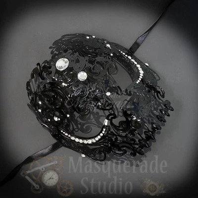 Womens Full Skull Phantom Day of the Dead Halloween Masquerade Mask [Black] - Image 1 of 4