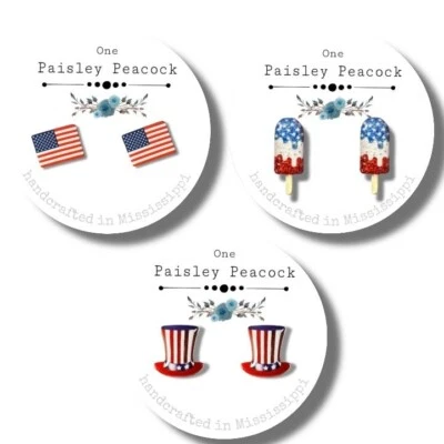 4 de julio, día de la independencia, aretes, américa -One Paisley Peacock Foto 1 de 4