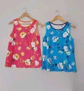 QVC Isaac Mizrahi Live Summer Floral Sleeveless Vest Tank Top X2 Blue- Pink M. - Picture 1 of 6