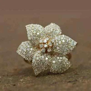 14k Yellow Gold Plated 3.5 Ct Round Cut Lab Created Diamond Cluster Wedding Ring - Picture 1 of 4