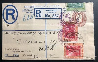 Mandeville Jamaica 1925 carta registrada cubierta a Chicago IL EE. UU. Foto 1 de 2
