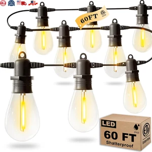 60 Ft LED Outdoor String Lights Waterproof Shatterproof Bulbs Patio Deck Balcony - Picture 1 of 12