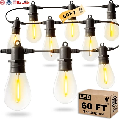60 Ft LED Outdoor String Lights Waterproof Shatterproof Bulbs Patio Deck Balcony - Image 1 of 4