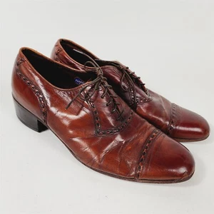 Vintage Florsheim Brown Leather Stitched Oxfords Dress Shoes Cap Toe Size 9.5 C - Picture 1 of 11